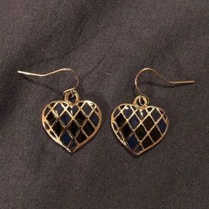 Blue and Black Silver Hearts Earrings